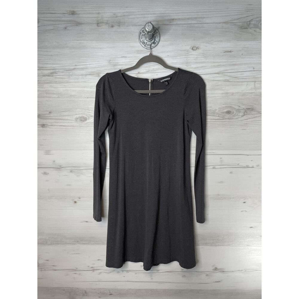 Express Dress Womens XS Charcoal Gray Long‎ Sleeve Skater Mini Back Zip Stretch